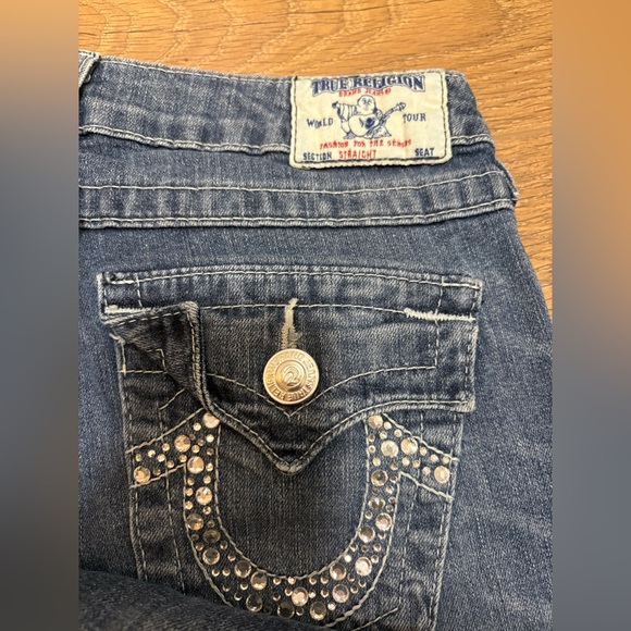 True Religion Jeans Women's Size 28 World Tour USA Rhinestone Pockets Straight - Picture 13 of 15